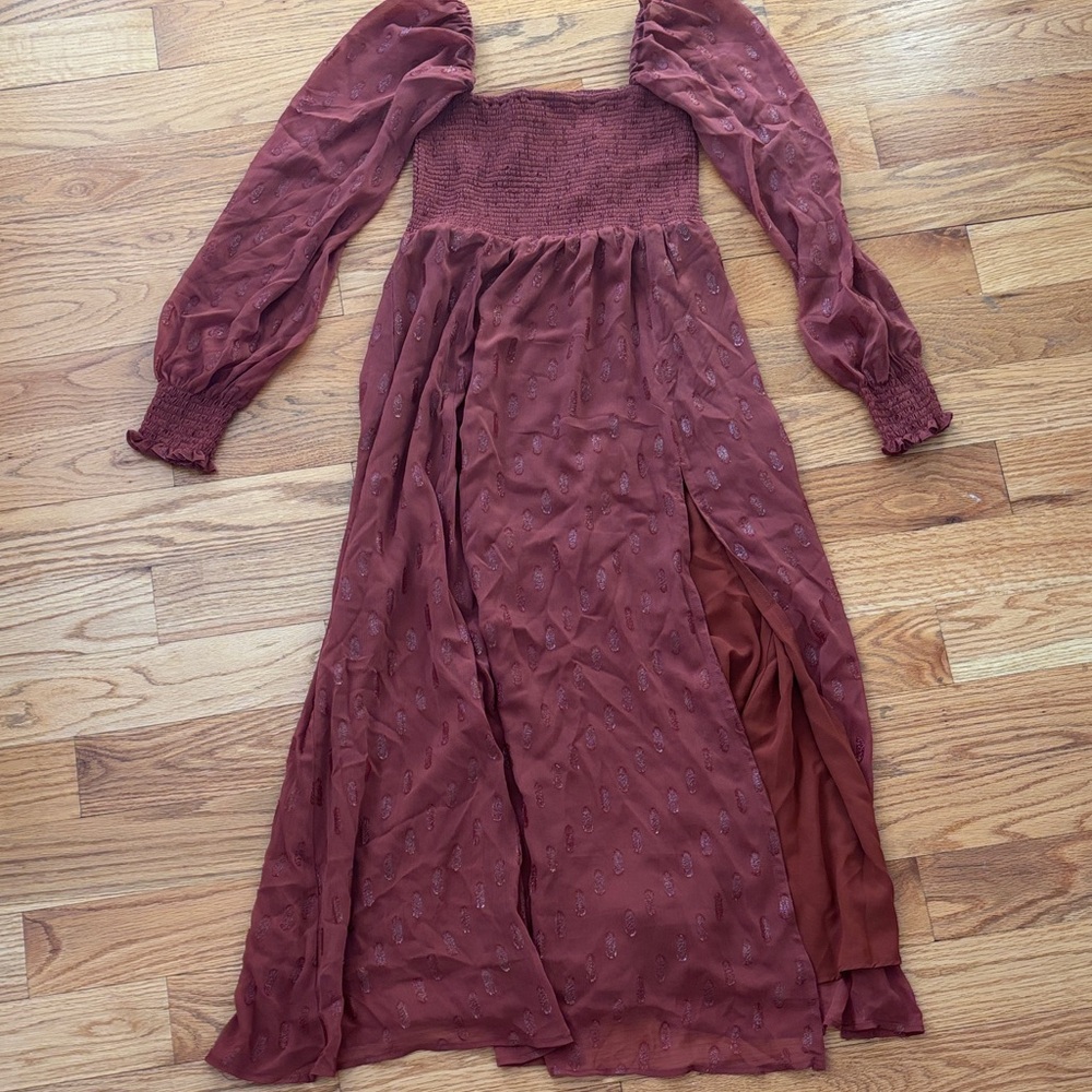 OPT Elegant Maroon Long Sleeve Dress NWT - classic smock neck